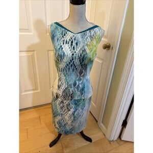 COOL PEPLUM Tahari Cotton Snakeskin Print Aqua Peplum Dress Women’s Size 8
